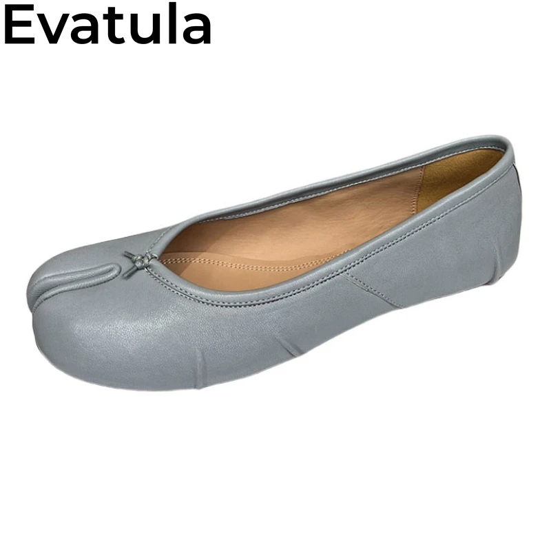 2024 Summer Split Toe Ballet Flat Shoes Women Real Leather Pleated Slip On Lazy Loafers Femme Fashion Dress Single Shoes Mujer