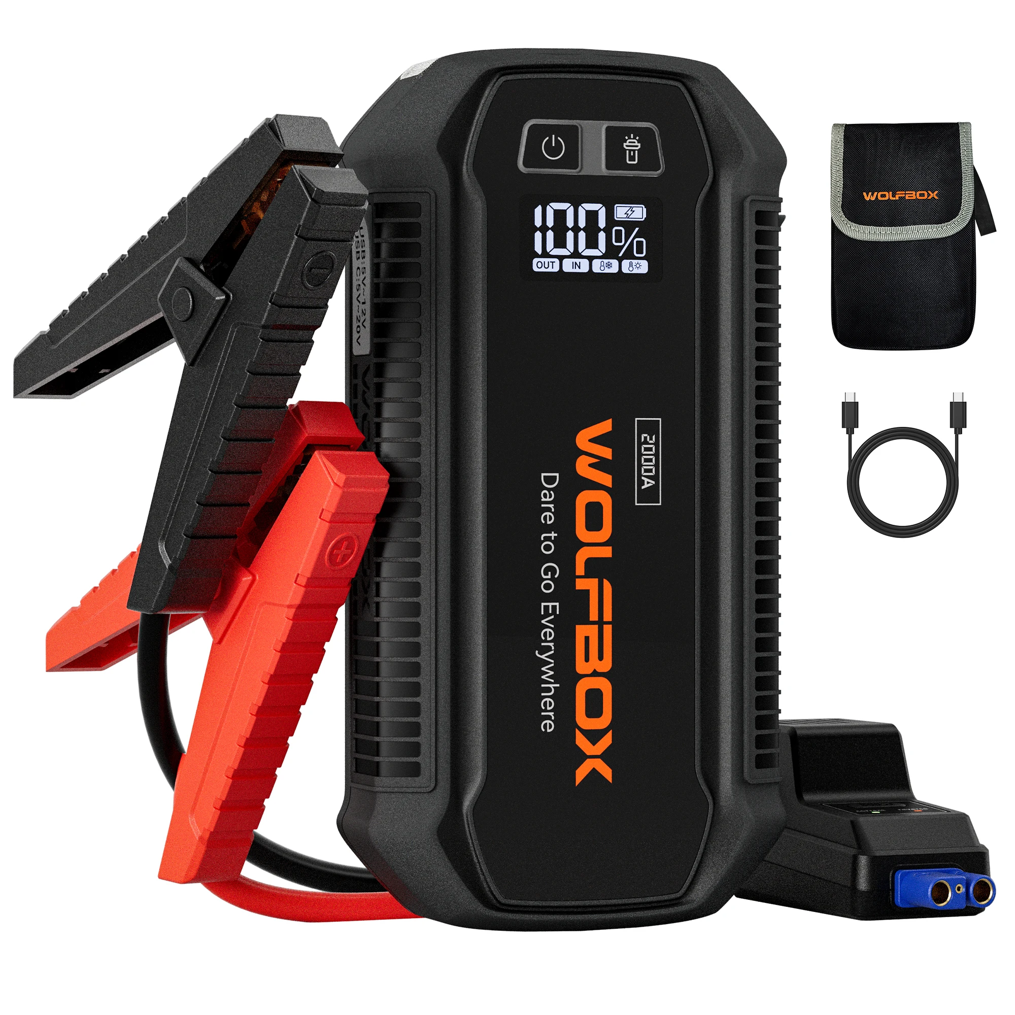 Image of WOLFBOX JS12 2000A Starthilfegerät 12000mAh 44,4Wh Batterie-Starthilfegerät Tragbar mit LED-Display, 12V Auto-Batterie-Starthilfegerät (7L Benzin 6L Dieselmotor) mit Booster-LED-Licht
