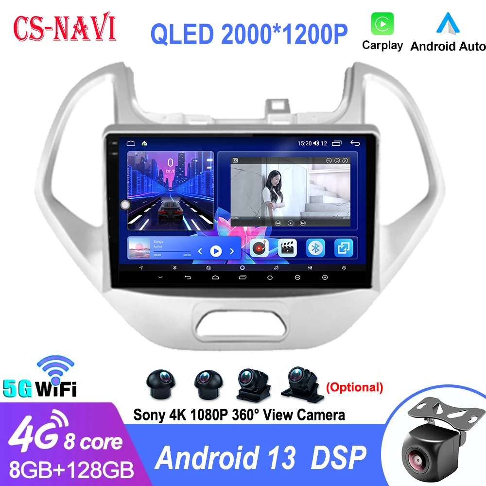 8 CORE Android 13 For Ford FIGO KA 2015 - 2020 Carplay Autoradio Car Radio Multimedia Blu-ray IPS QLED Navigation GPS No 2din