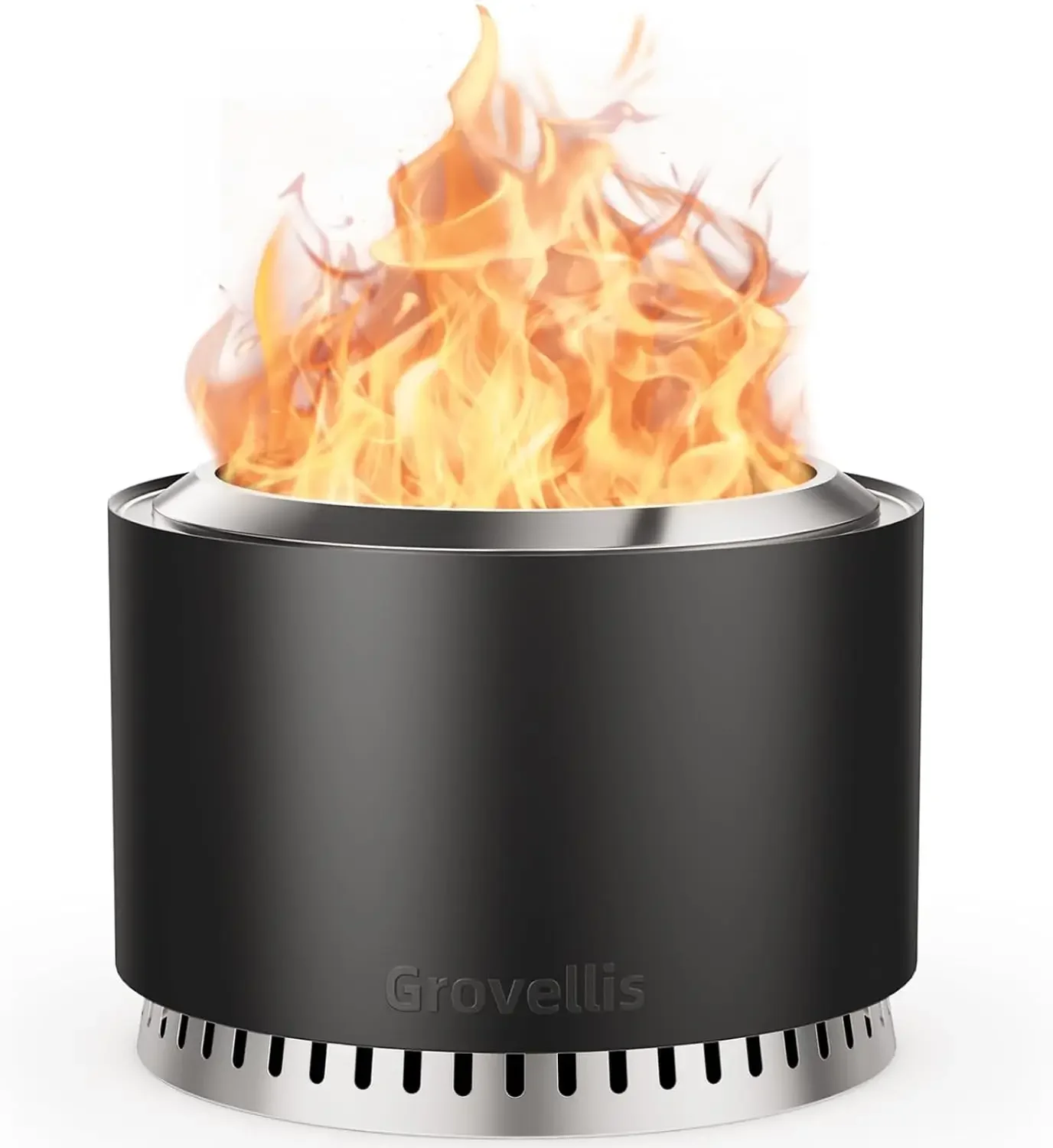 27 inch Smokeless Fire Pit with Waterproof Cover & Fire Poker | Stainless Steel Outdoor Smokeless Firepit, Wood Burning Fire Pit