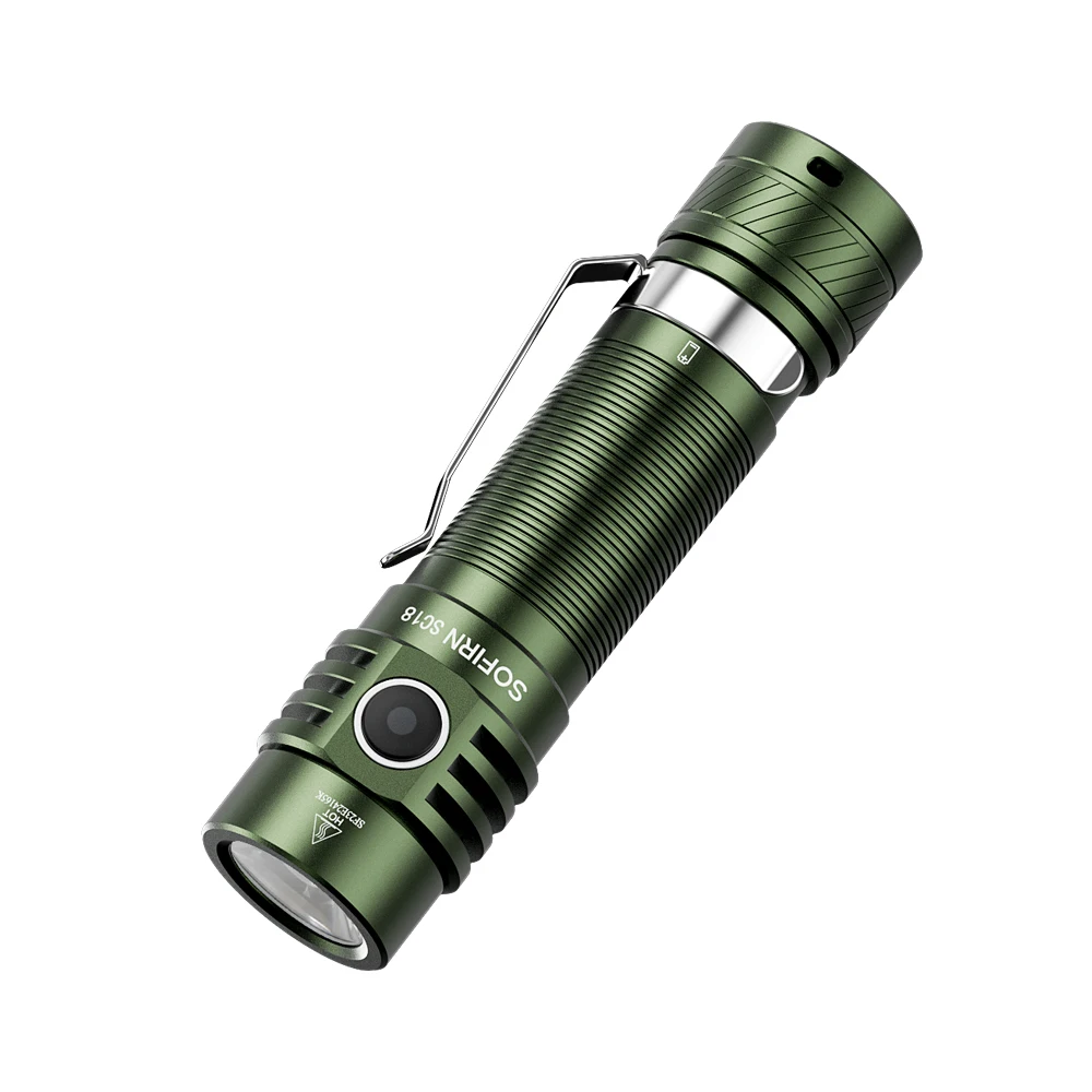 Sofirn SC18 1800lm EDC Flashlight USB C Rechargeable SST40 LED 18650 Torch TIR Optics Lens Lantern with Power Indicator