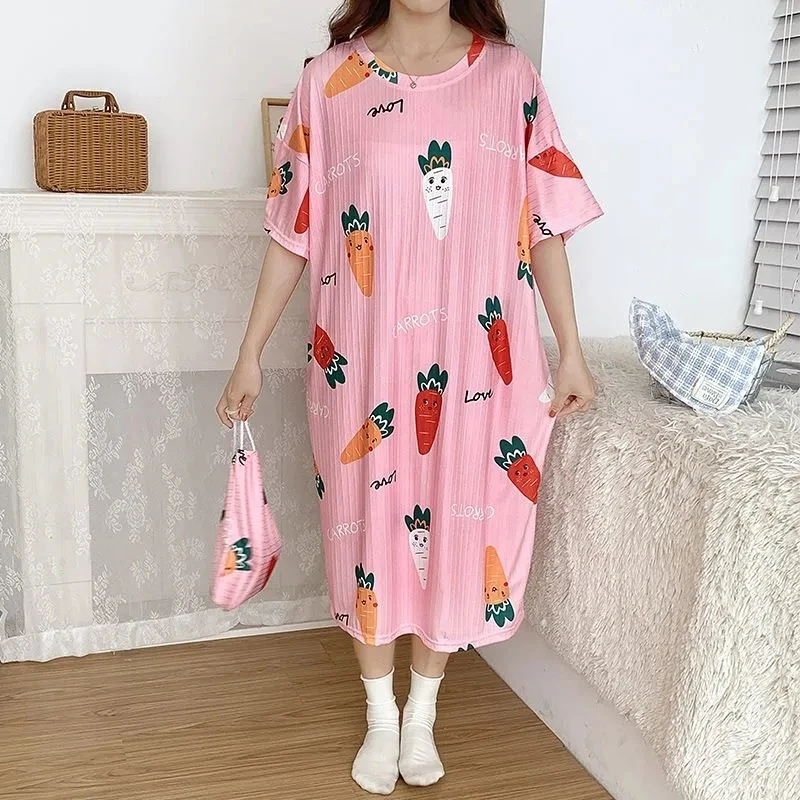 Plus Size 5XL Summer Nightdress Short Sleeve Nightgown Vintage Dress Casual Loose Homewear Lady Comfortable Sleepdress