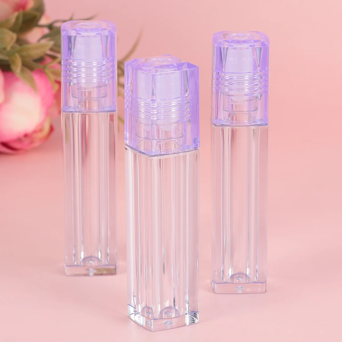 1 Set 10Pcs Hydrating Lip Oil Vials Moisture Lip Refillable Roll-On Bottle Lip Oil Vials with Lid (Pink Cap)