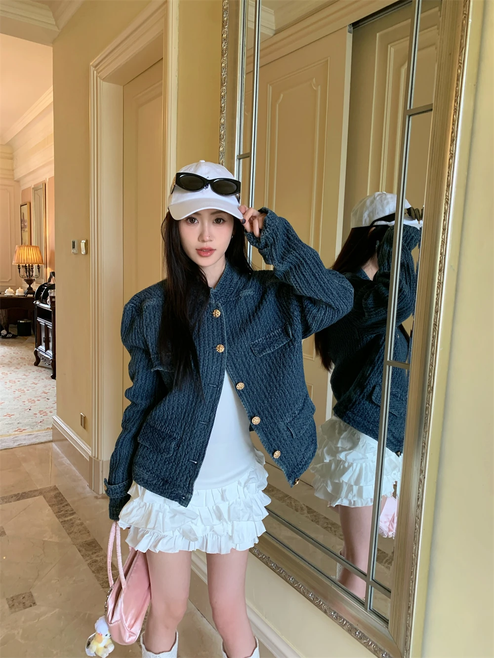 

Твидовый жакет в винтажном стиле, модный костюм, верхняя одежда для женщин, летний шикарный минималистичный укороченный жакет с рюшами, эстетичный, с клапанами и бантом, разноцветный