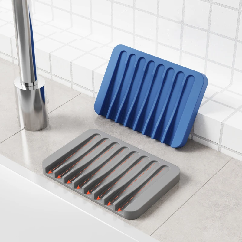 Bathroom Silicone Draining Soap Dish Drain Bath Drain Soap Rack Kitchen Countertop Sponge Rack Non-slip Drying Tray