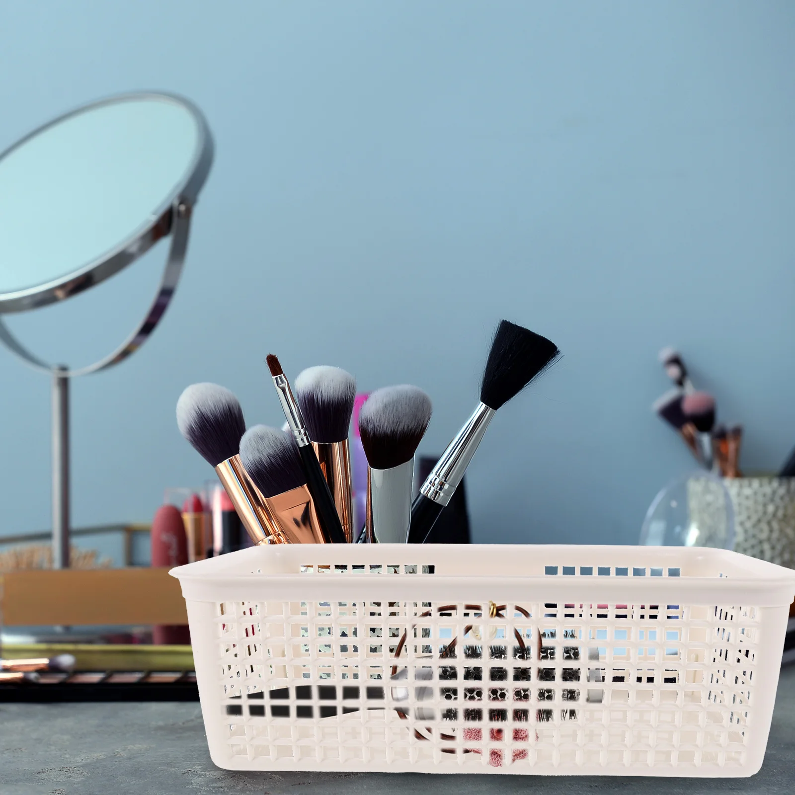 

3pcs Storage Basket Plastic Stackable Bins For Kitchen Bathroom Desktop Organizer Home Sundries Cosmetics Snacks Organizing