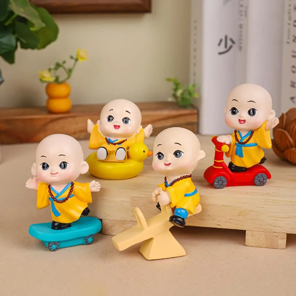 Cute Lucky Little Monk Figurines Chinese Style Blessing Small Monk Sculpture Resin Crafts Mini Monk Ornaments Home Desktop Decor