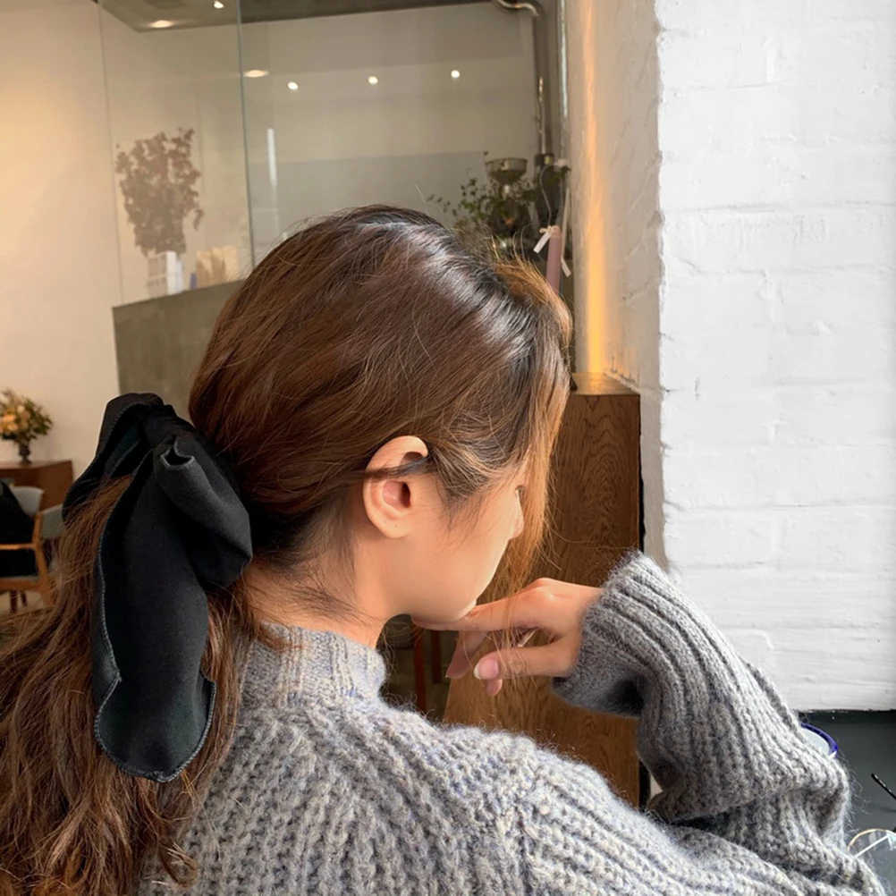 

2pcs Bowknot Scrunchies Black Fabric Rings For Women Ponytail Holders Thick Thin Hair Hair Ties Daily Wear Matching Outfits