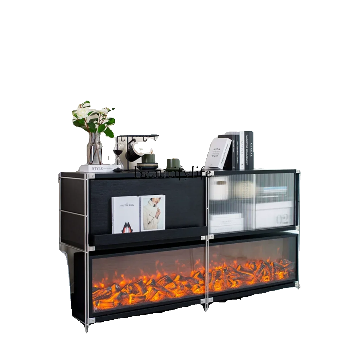 

Black and white fireplace decorative cabinet, medieval storage rack, porch storage mobile side cabinetL