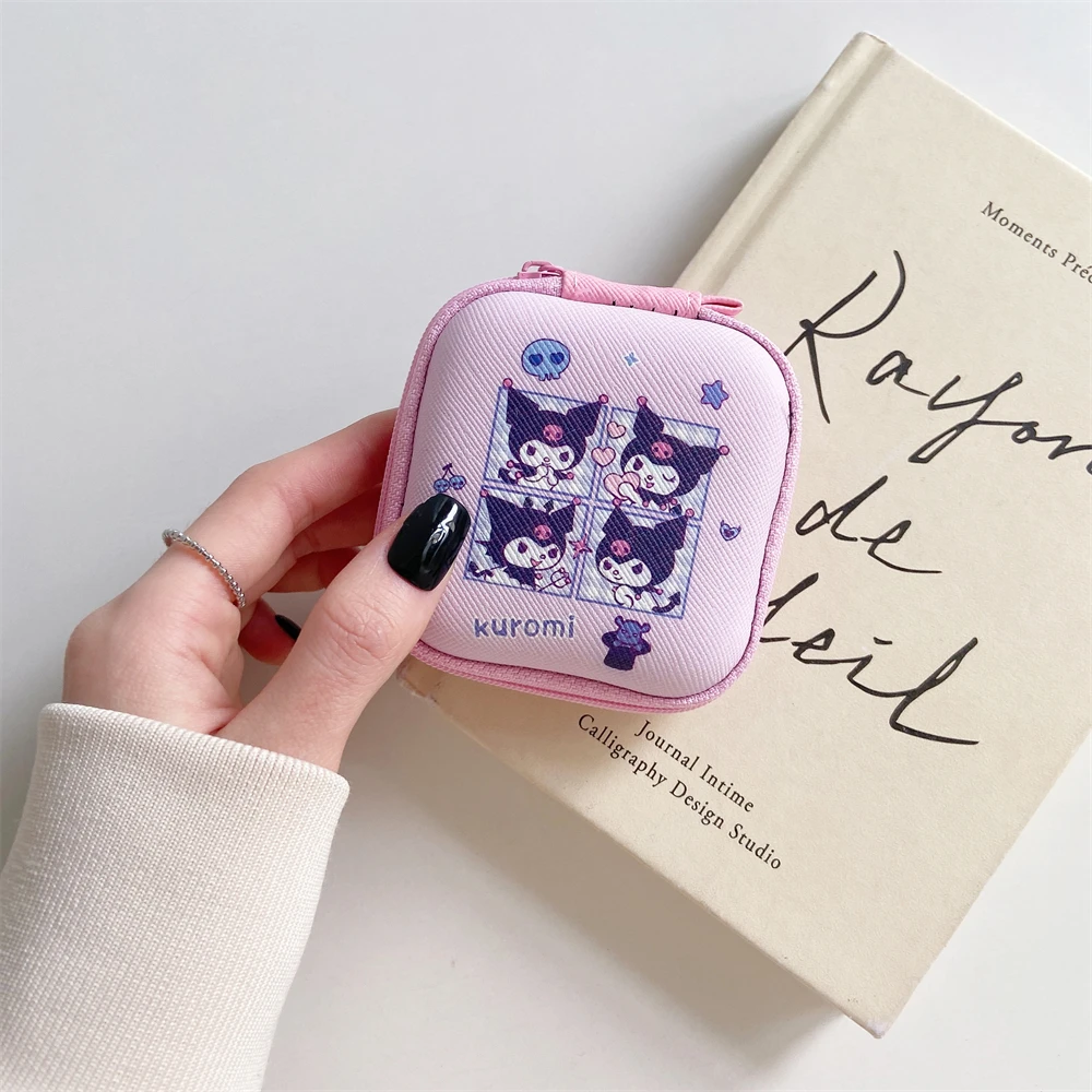 Scatola portaoggetti da 7.5cm per Airpods custodia per cuffie con cavo Kuromi Melody Cinnamoroll borsa con cerniera per il trasporto di auricolari