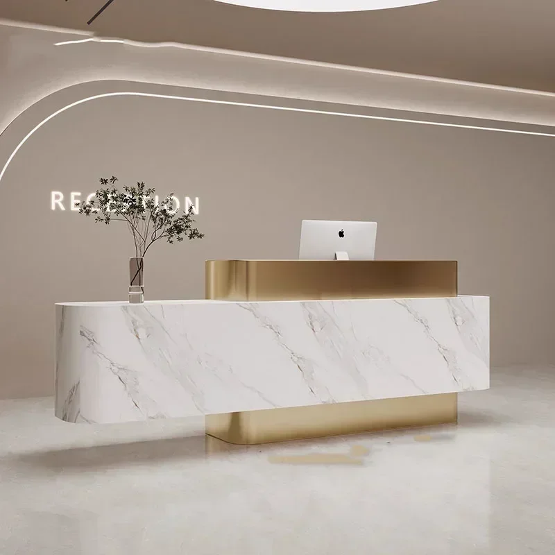 

High-quality Service Standing Reception Desk Luxury Counter Modern Desktop Reception Desk Corner Writing Office Furniture