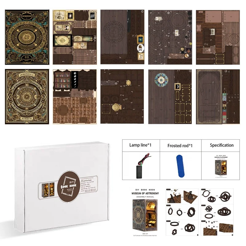 3D Holzpuzzle Miniatur-Buchstütze DIY Handmontierte Lasergeschnittene Spielzeuge Puppenhäuser Mini-Puppenhaus Holz-Bücherregal für Erwachsene