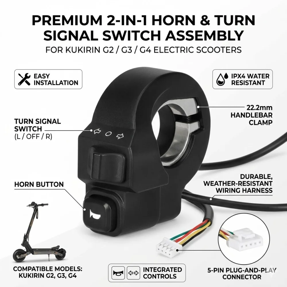 Passend für Kukirin G2 G3 G4 Elektroroller Original Licht-Hupen-Schalter Zubehör Roller-Hupe Blinker 2-in-1-Schalter
