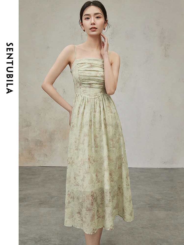 SENTUBILA ricamo elegante abito a canotta 2024 stile francese colletto quadrato abiti senza maniche estate nuovo abbigliamento muslimah