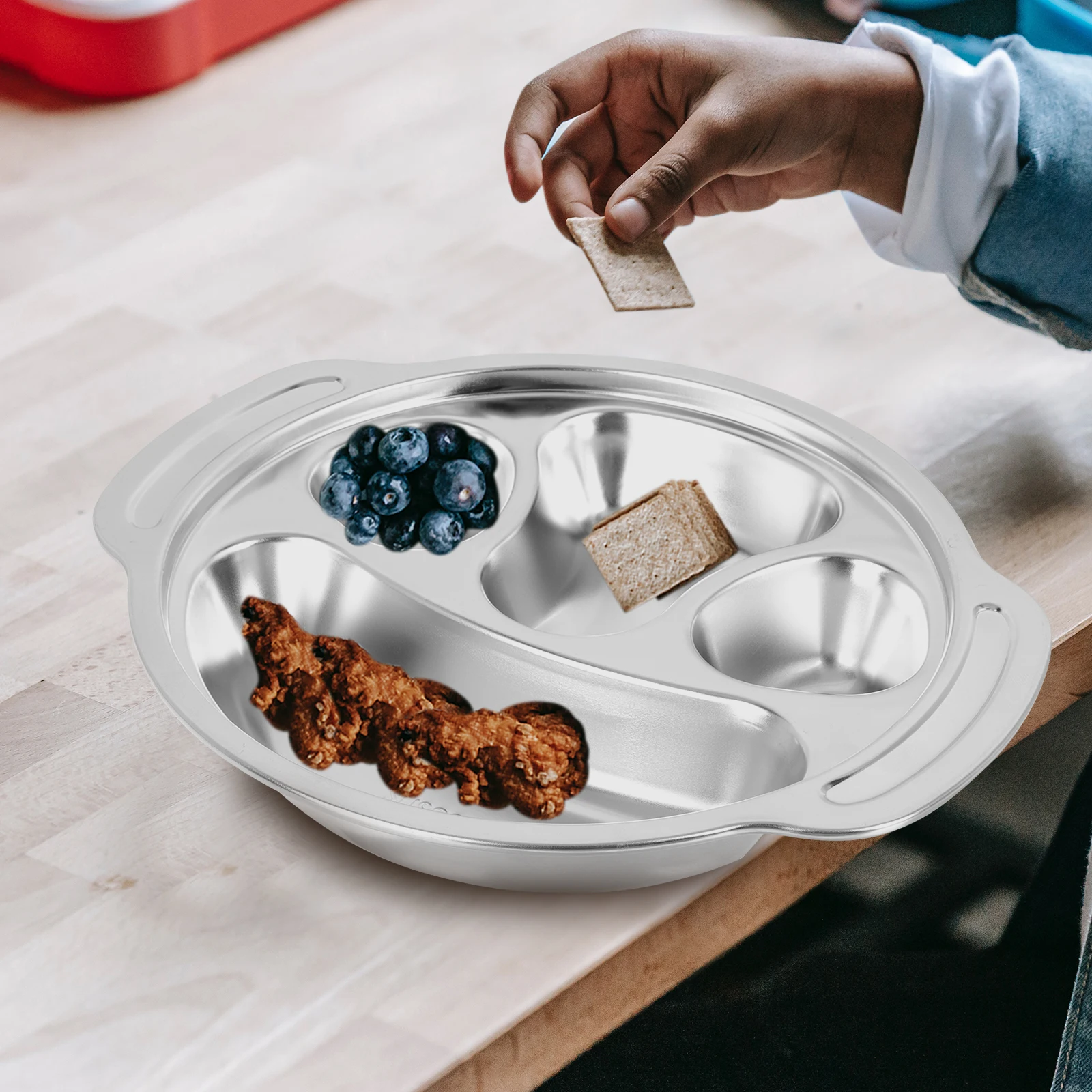 

1pc Kids Cartoon Food Plate Stainless Steel Lunch Tray Children Bpa Free Meal Camping Picnic Outdoor Use Easy Clean Divided
