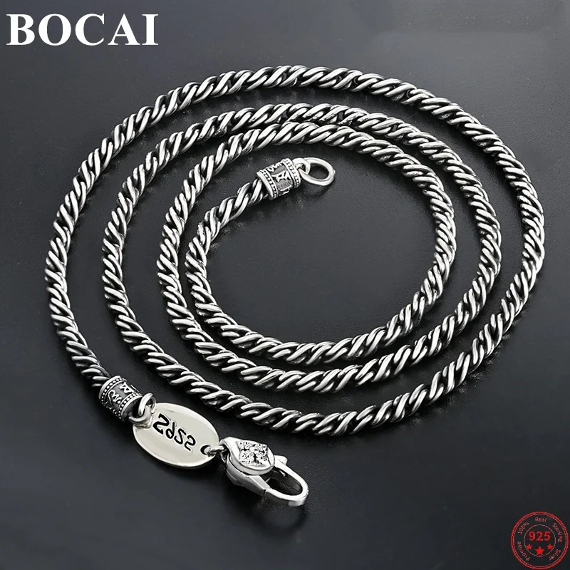 BOCAI S925 Sterling Silver Necklace for Men Women New Vajra Pestle Six Syllable Mantra Weaven-Chain Pure Argentum Jewelry