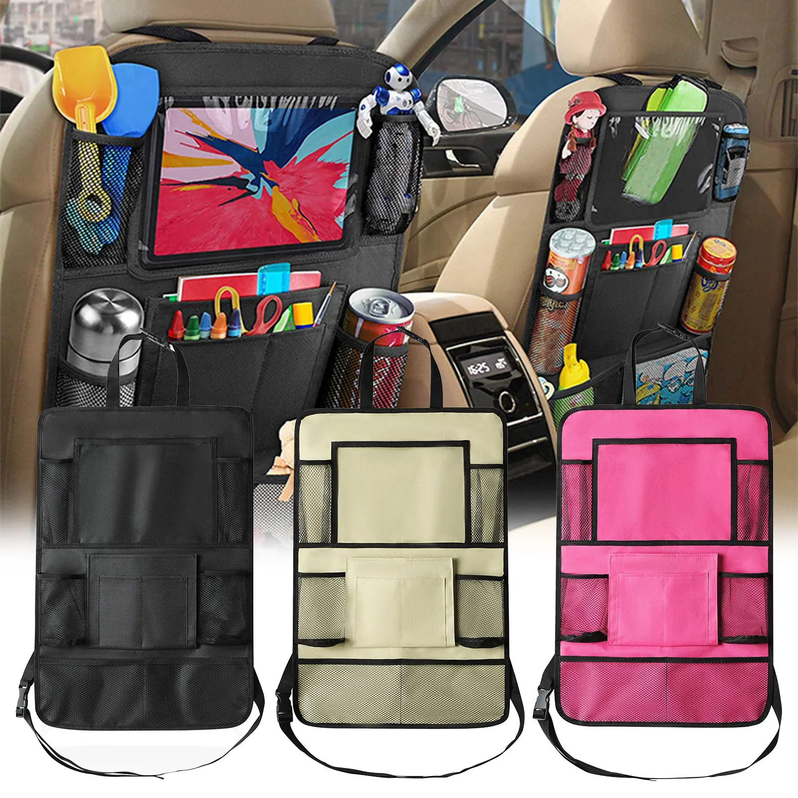 Car Backseat Organizer Auto Seat Back Storage Bag With Touch Screen Tablet Holder for Kids Protector Cover Universal Car Travel