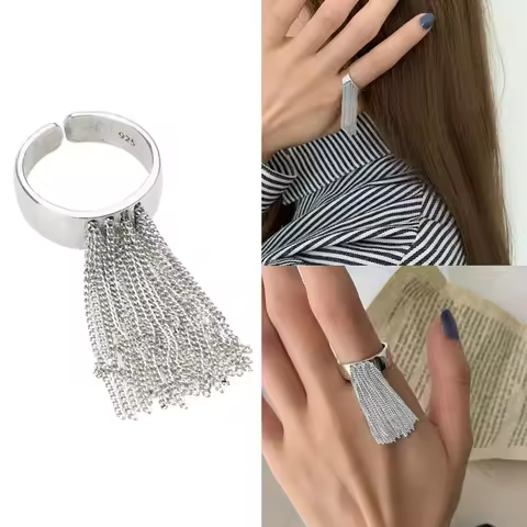 Hip Hop Punk Tassel Rings for Women Elegant Charm Vintage Unique Ring Tassel Ring Silver Color Rings Party Jewelry Gifts