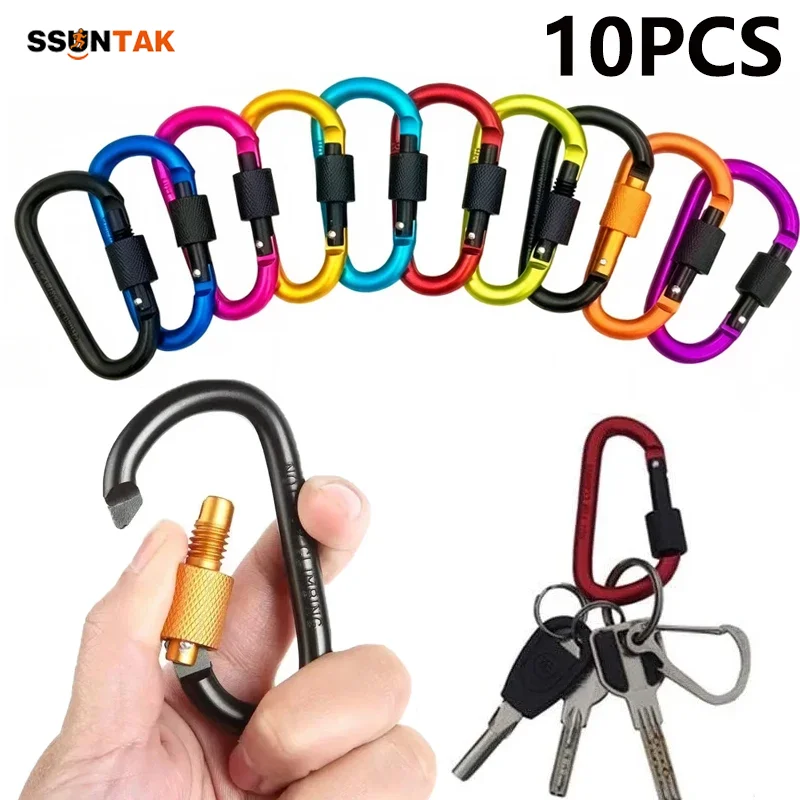 

SSUNTAK 10PCS Screw Lock Carabiners-Multicolor Aluminum Alloy D-Ring Clip for Camp,Hike,Backpack,Keys,Pet Leash,Fish,Outdoor Use