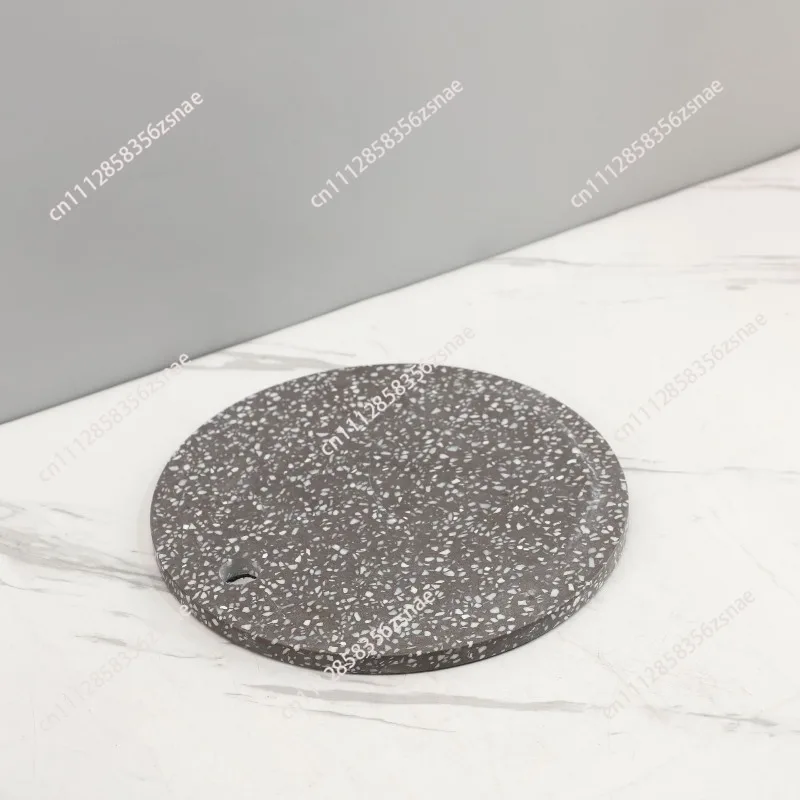Nordic gray terrazzo round tray wabi-sabi aromatherapy storage tray model room jewelry storage display chassis