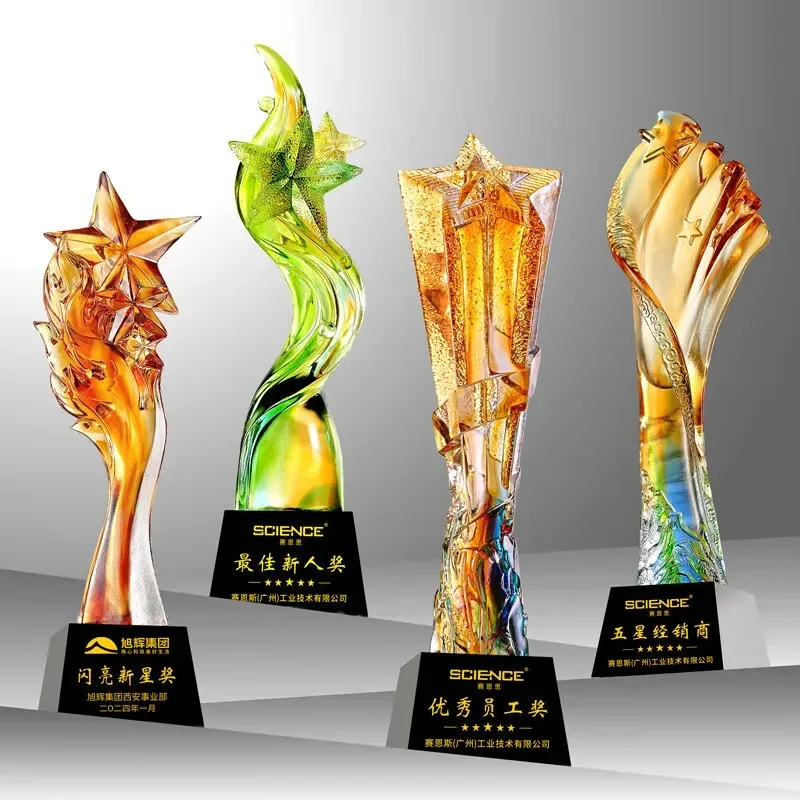 Glazed crystal trophy, high-end atmospheric custom five-pointed star, excellent staff custom award souvenirs