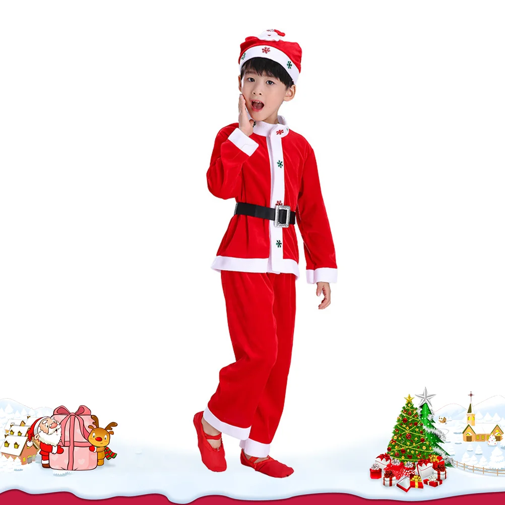 Christmas Costume for Stage Performing Performance Clothing Children Santa Claus Boy Red Suit Girl