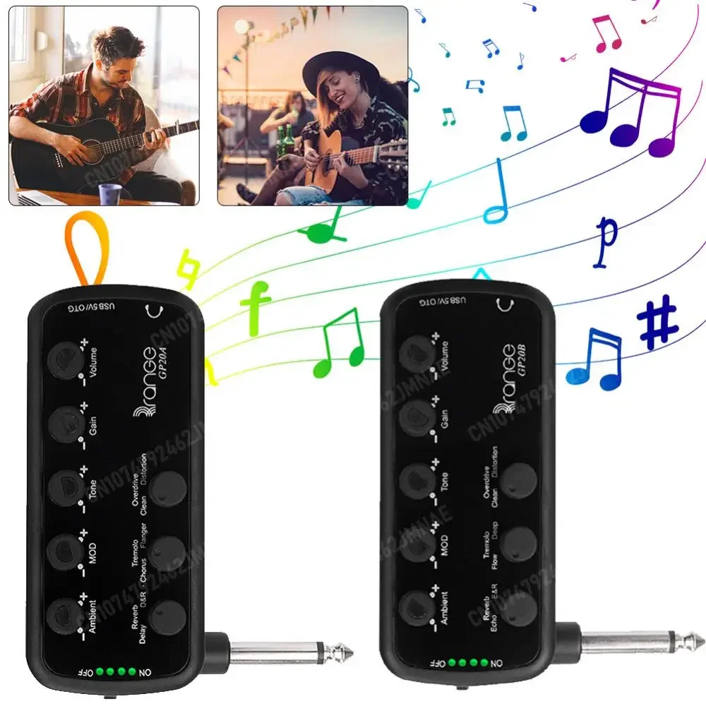 Carry-On Plug-In Multi-Effects USB Chargable Recording Electric Guitar Headphone Amplifier Acoustic Overdrive Distortion Tone