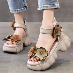 GKTINOO Women Sandals Genuine Leather 2026 New Summer Women Shoes hook & loop Retro Wedges Casual Platform Ladies Sandals