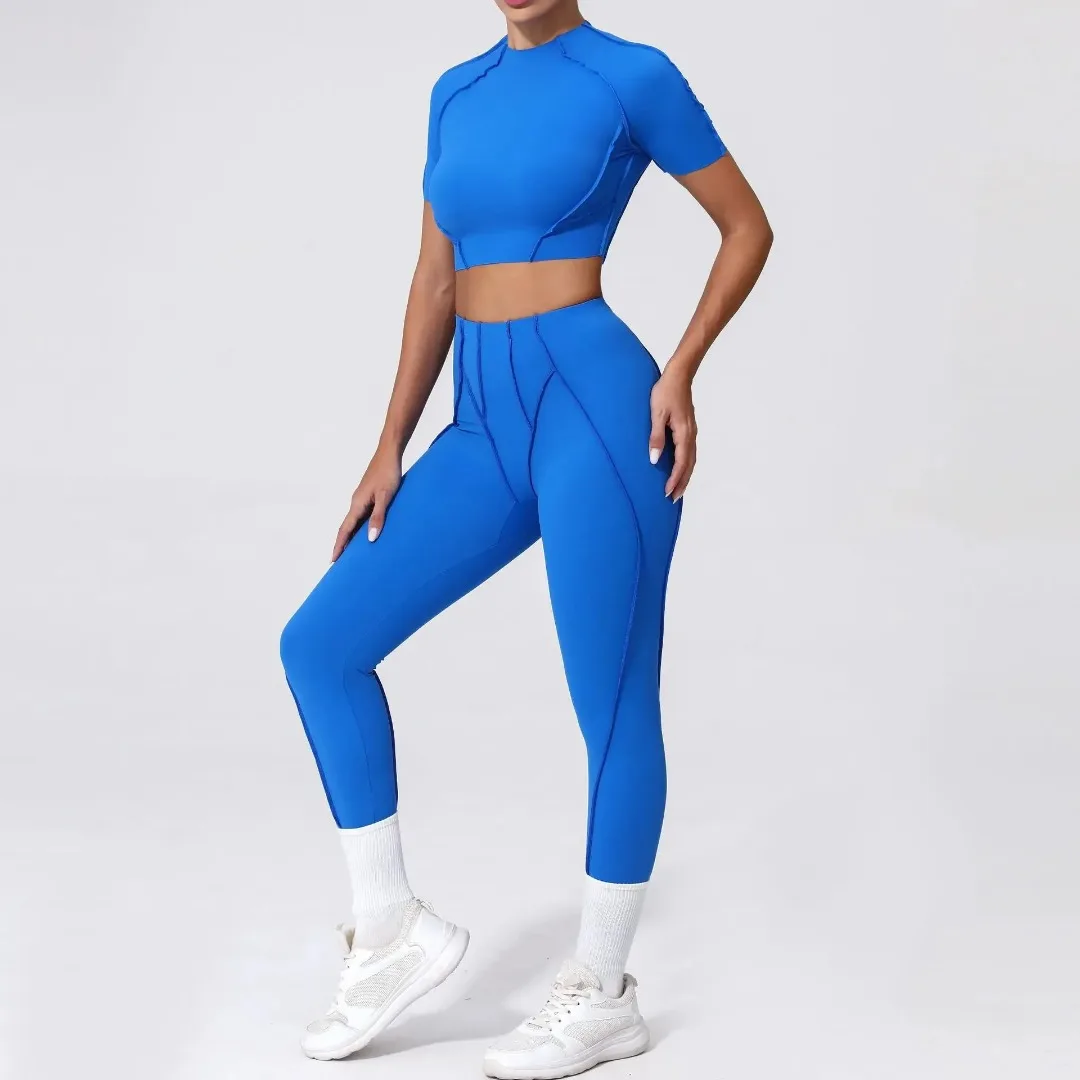 

Seamless Yoga Sets Sports Fitness Peach Hip Tight Naked Quick-drying Short-sleeveds Workout Clothing Gym Legging Suits for Women
