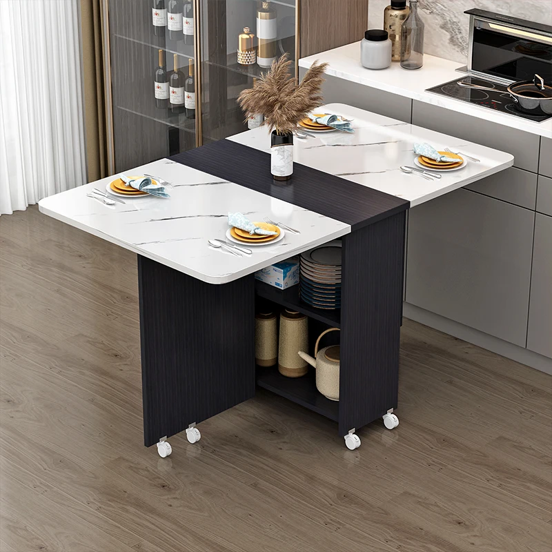 Folding Dining Table Apartment Movable Rectangular with Wheels Ultra-thin Multi-functional Restaurant Dormitory Dining Table