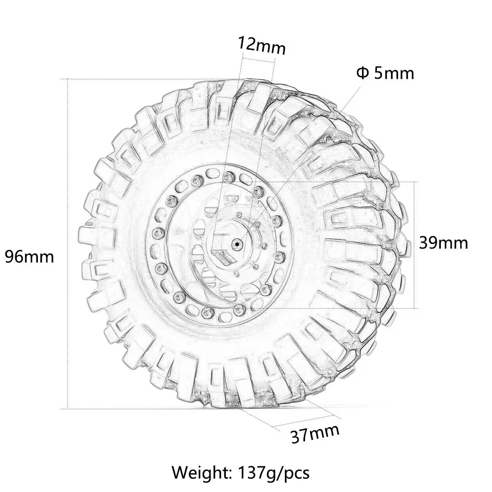 96/108mm Alloy 12mm Hex 1.9 inch Beadlock Wheel RimTire For RC Crawler 1/10 Axial SCX10 II 90046 Tamiya CC01 D90 Traxxas TRX4