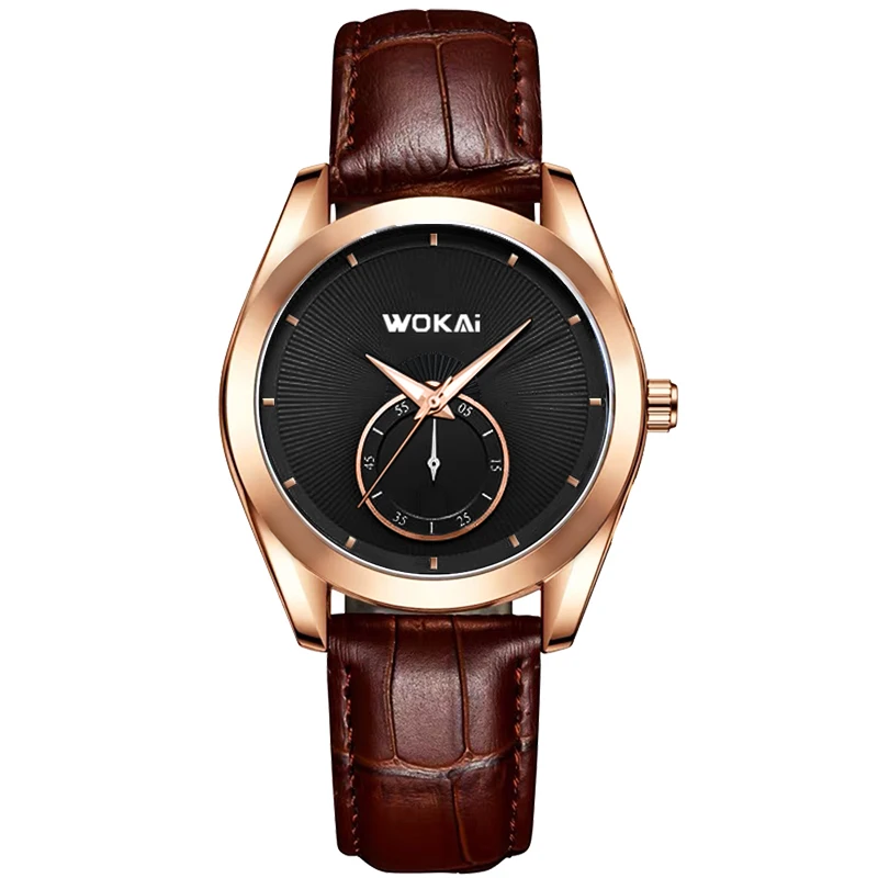 WOKAI high quality fashion personality large dot men\'s leather belt quartz watch men without polar waterproof clock simple retro