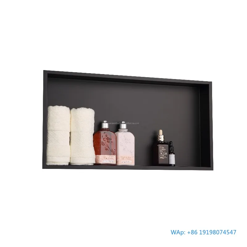 

Modern Stainless Steel 304 Matte Black Wall Mounted Shower Shelf Niche Narrow Edge for Hotels Bathrooms