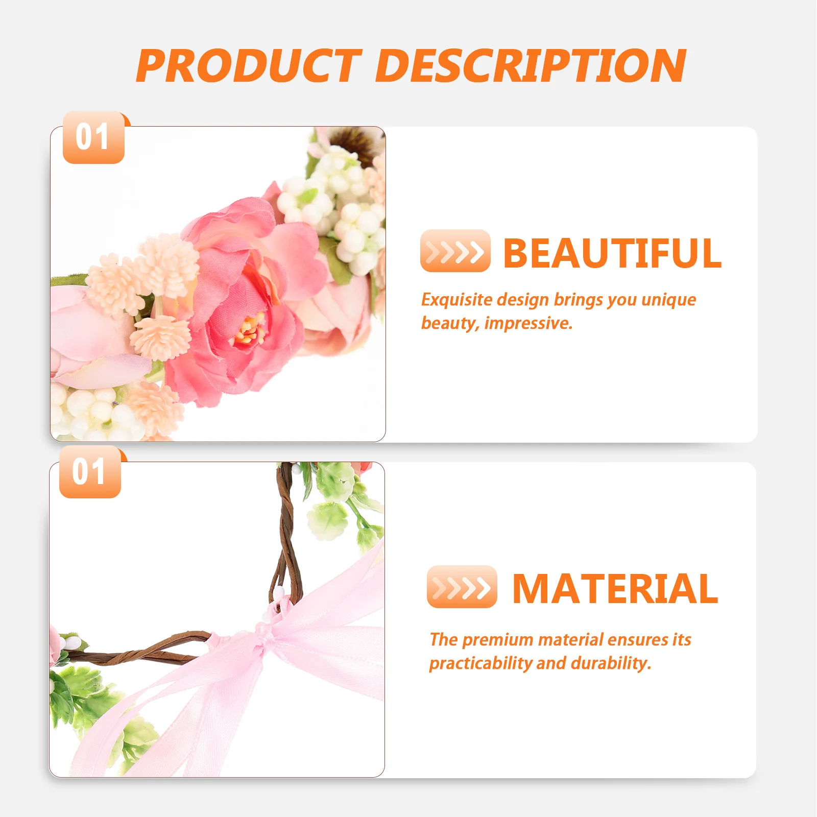 

Artificial Wreath Crown Flower Bride Headdress Headb Leaf Wedding Party Photography Props Adjustable Ribbon Size