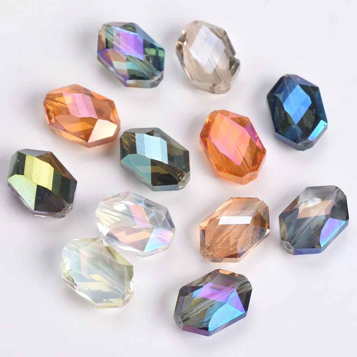 10pcs 18x12mm Hexagon Oval Faceted Crystal Glass Prism Loose Crafts Beads for Jewelry Making DIY Curtains