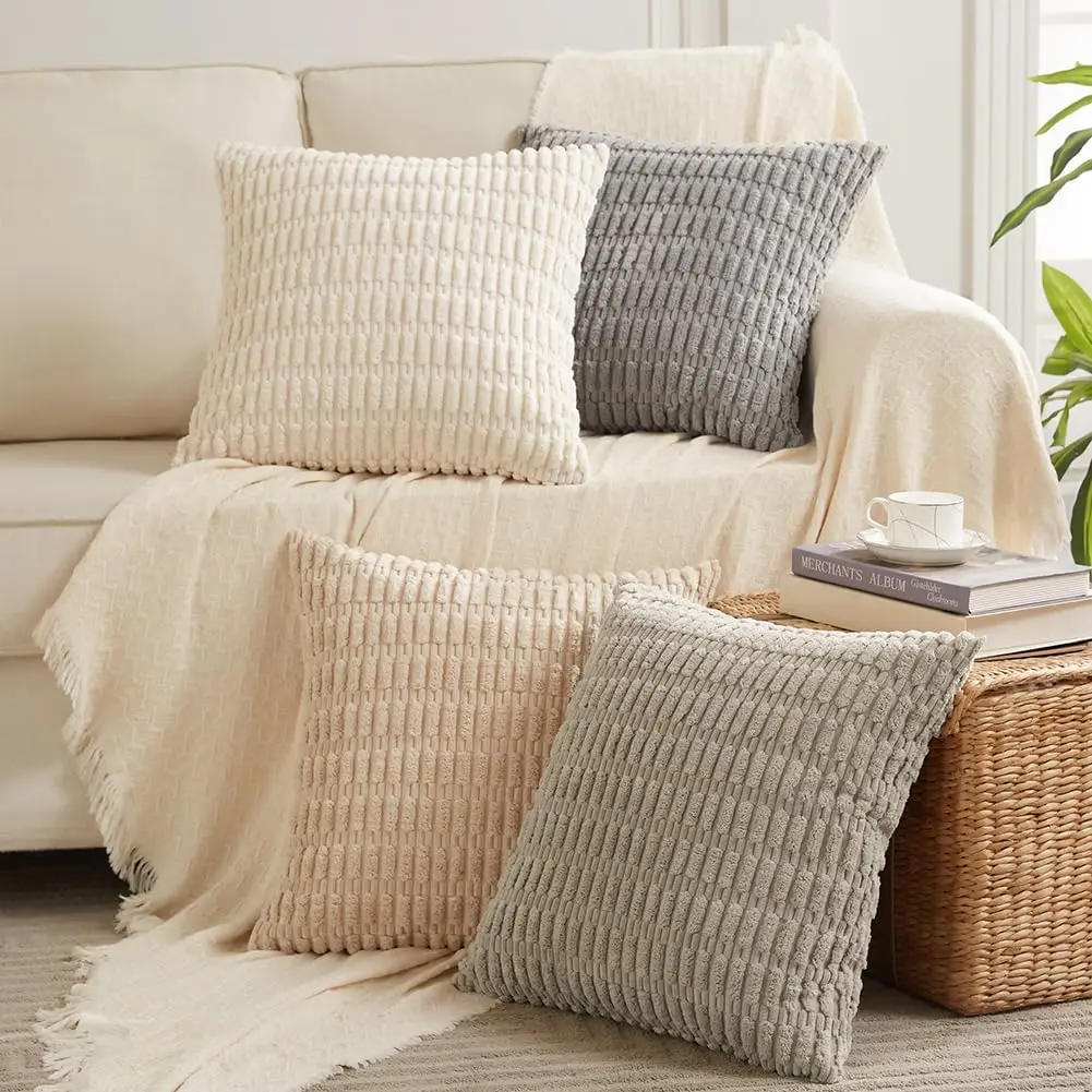 

4 Packs Neutral Decorative Throw Pillow Covers 18X18 H For Living Room Couch Bed Sofa, Rustic Farmhouse Boho Home Decor, Soft