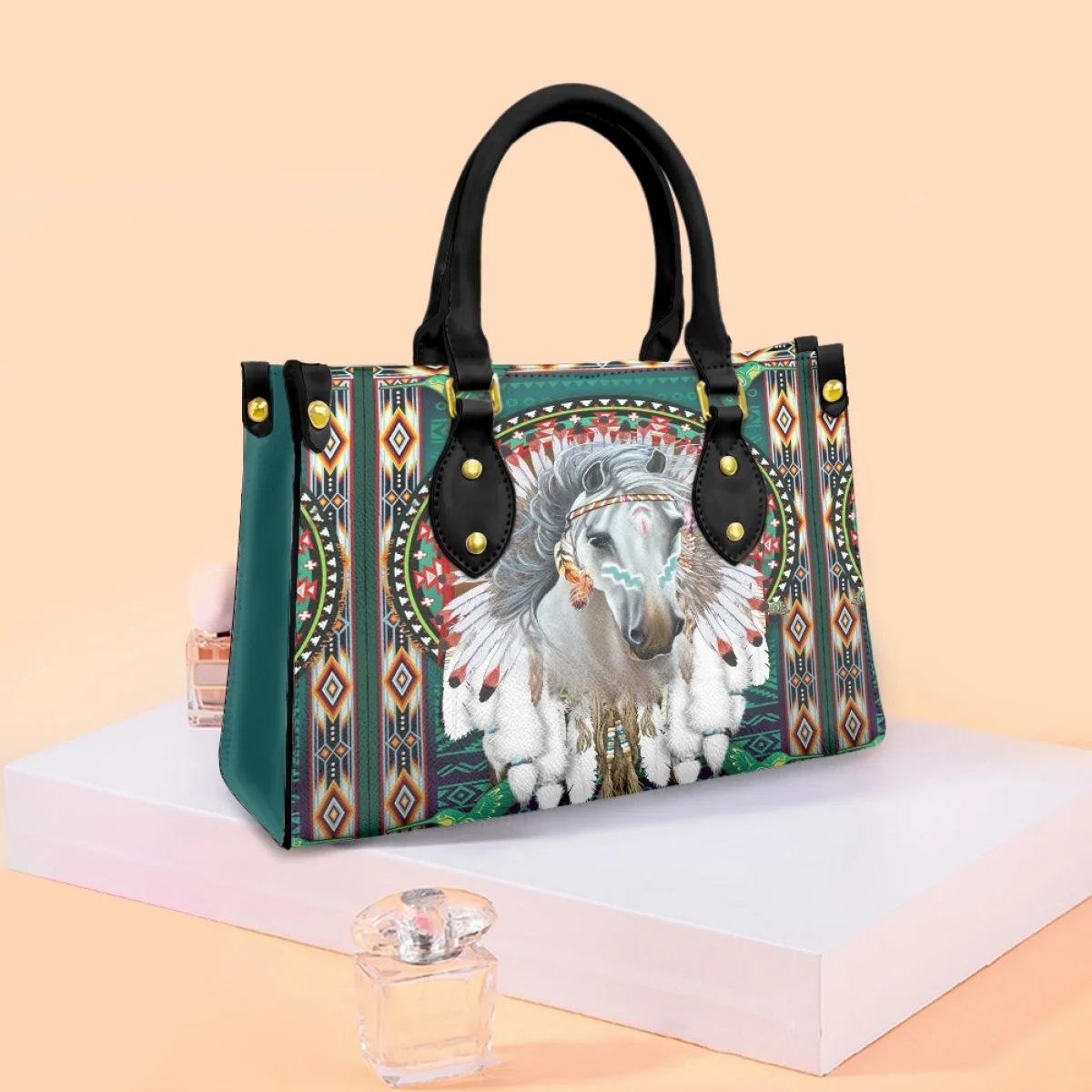 

FORUDESIGNS Wolves Designs Ladies Hand Bag Fashion Tribal Ethnic Style Elegant PU Handbag Women's Tote Bags Customized Outing