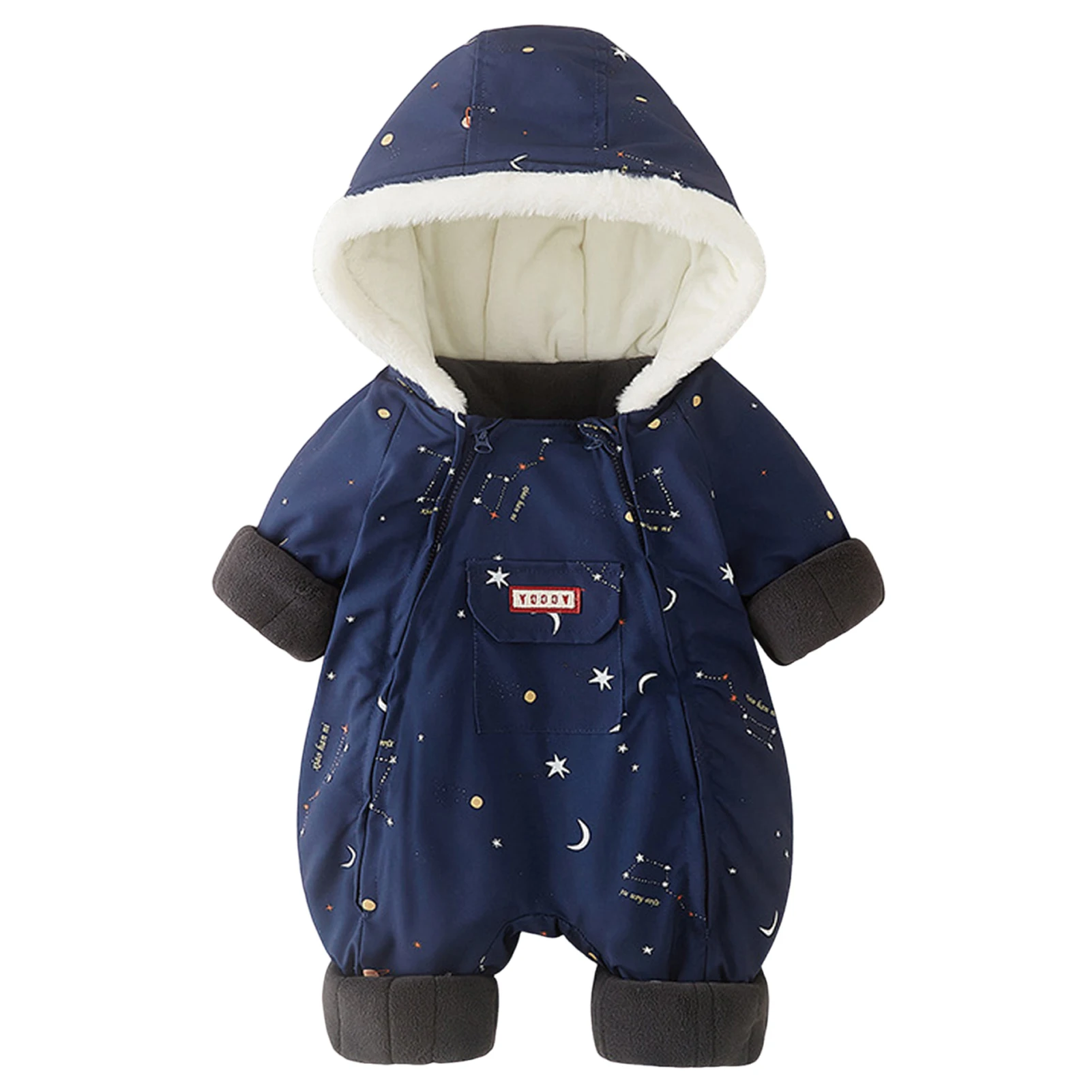 Baby Winter Padded Snowsuit,Hooded Footed Jumpsuit,Print Warm Fleece Romper,Infant One‑piece Outfits,Newborn Toddlers Overall