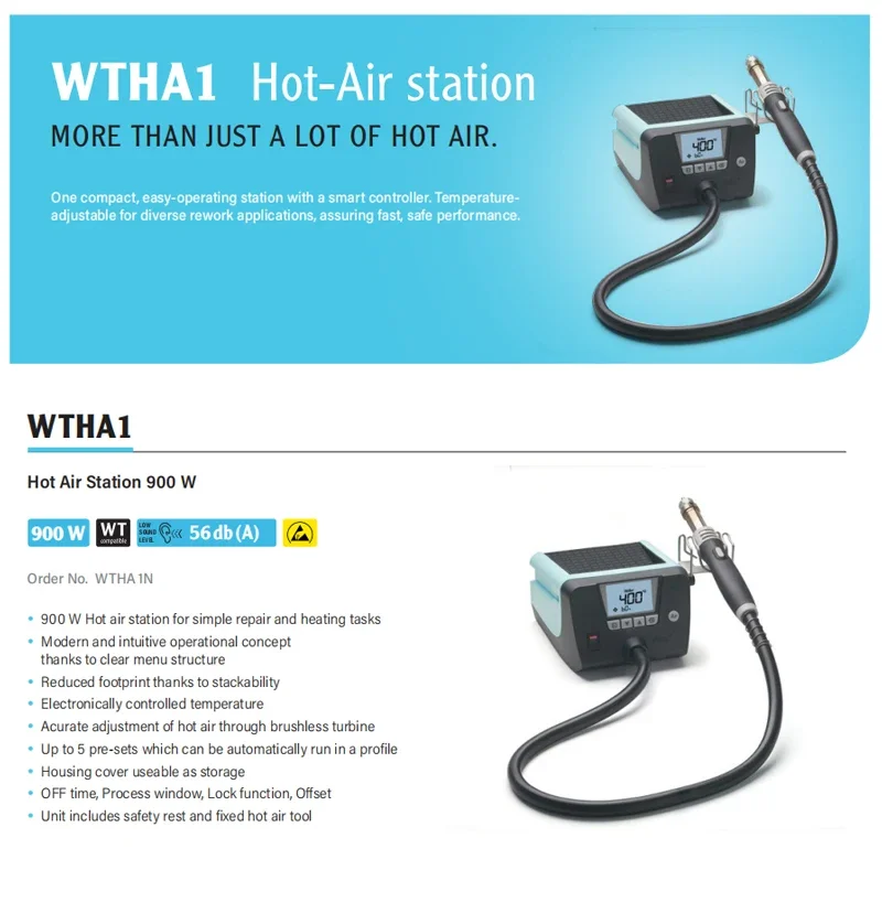 Weller WTHA1 900W High Power Intelligent Hot Air Gun for PCB/BGA Rework of Electronic Components & Soldering Stations image 6