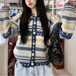 Harajuku Retro Sweter Okrągły Dekolt Przemysł ciężki Atmosfera Sweter Kardigan Jesień Zima Ocean Star Design Sense Niche Jacket