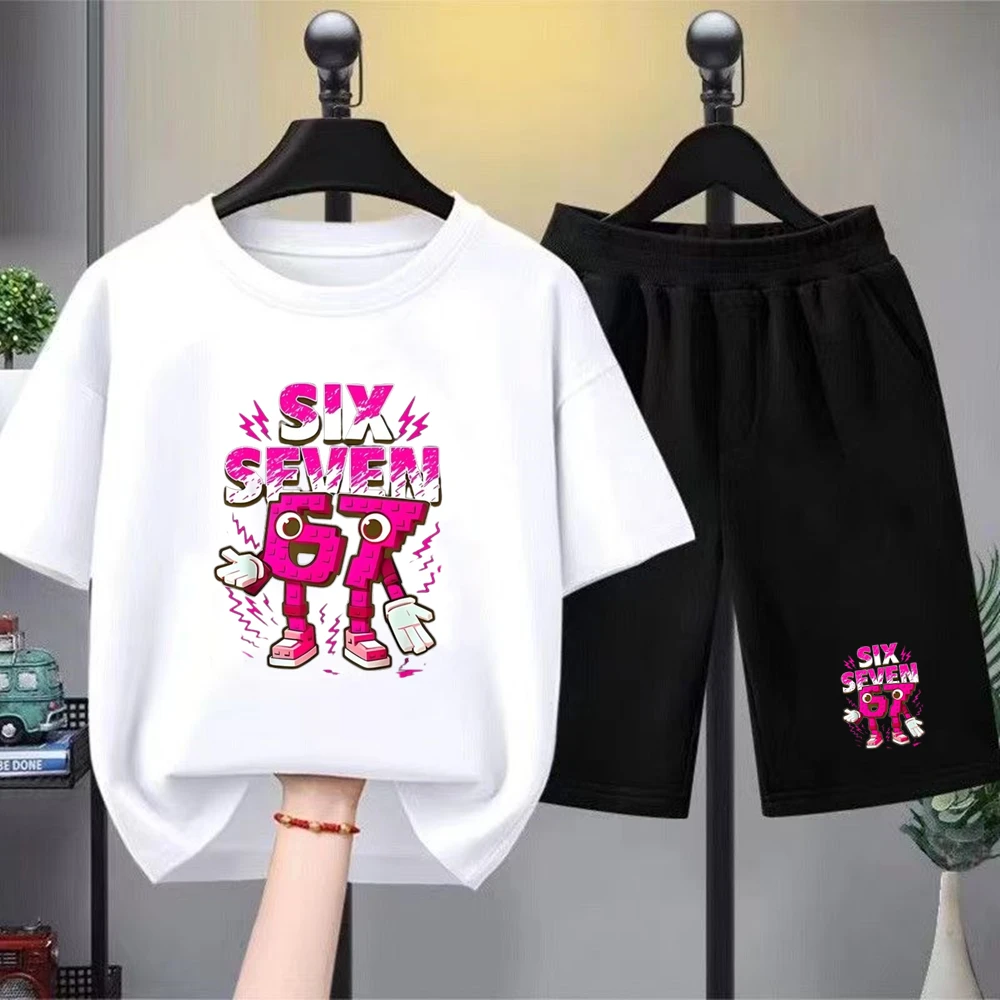 

Children Summer Clothes 67 Print T-shirt 3-12Yrs Boys Girls Short-sleeved Top+Shorts Casual Brand Fashion Sports Set Clothing