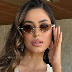 Luxury Brand Cat Eye Women's Sunglasses New Retro Metal Half Frame Vintage Sun Glasses Female Ladies Sexy Cateye Eyewear