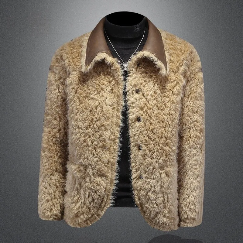 

Sheepskin One-Piece For Men Winter Reversible Fleece-Lined Thickened Short Motorcycle Jacket Men's Lamb Wool