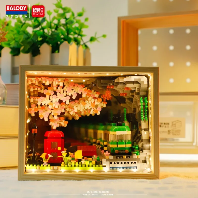 Sakura Train Diamond Building Blocks Balody Blossom Station DIY Flower Assembly 3D Model Mini Brick Toys For Birthday Gift