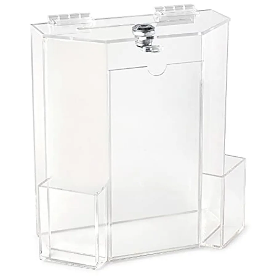 

Акриловая урна для пожертвований и предложений, 9 x 8 дюймов, с зоной для отображения информации 8 x 3,75 дюйма, в комплекте 2 бизнес-картона.