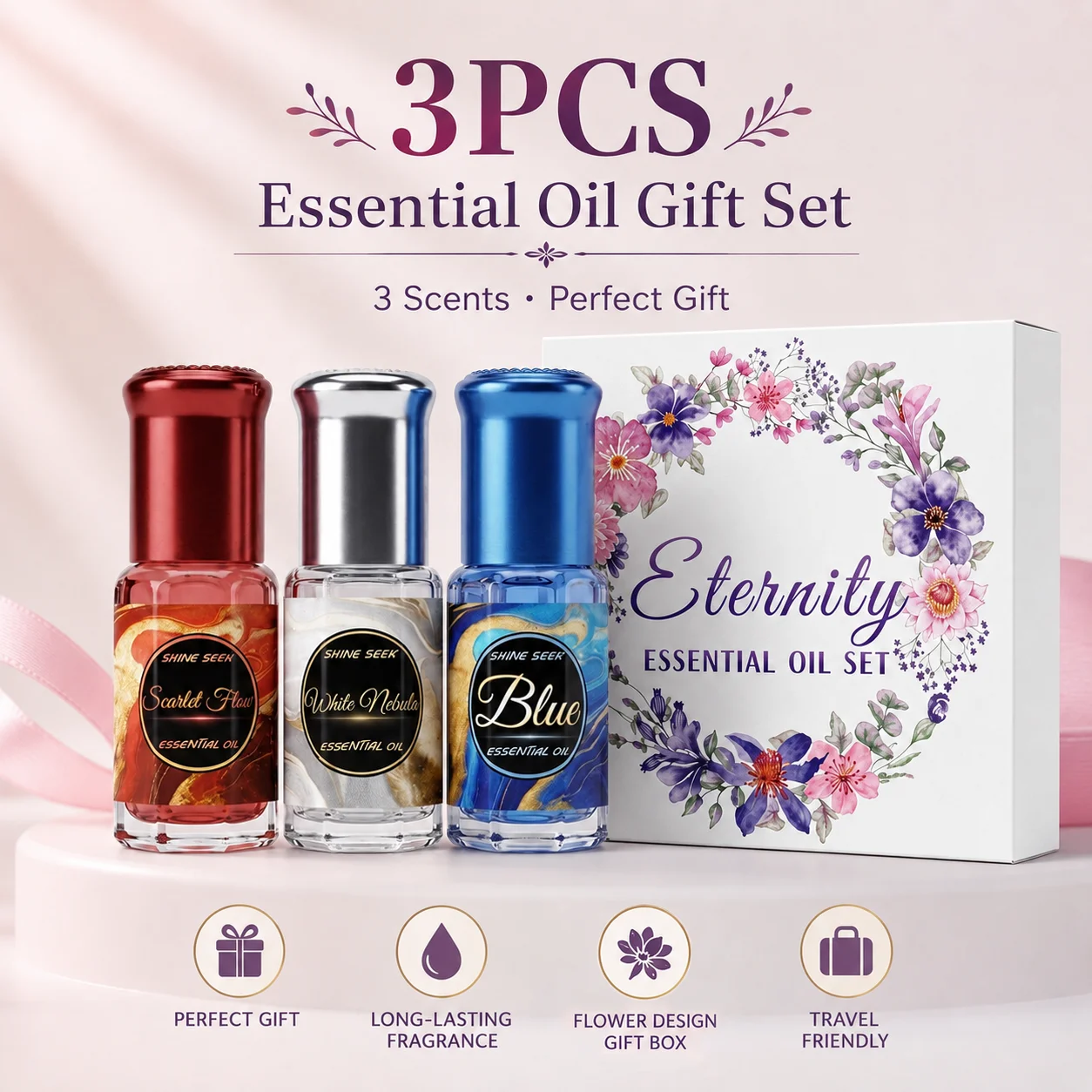 Luxury Gift Box Essential Oil Set, 3PCS/BOX. Three unique fragrances for distinct experiences. Boost good fortune, attract wealt