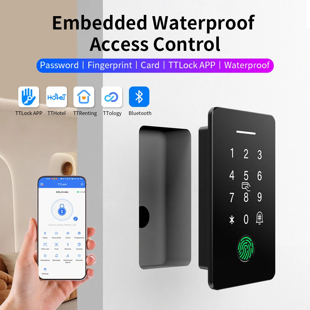 Embedded Access Control IP67 Waterproof Fingerprint Attendance System Kit TTLOCK APP IC NFC Card Reader Highly Secure System Set