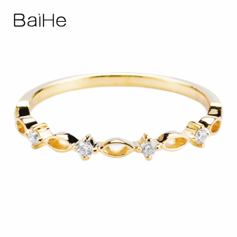 

BAIHE Solid 14K Yellow Gold 0.06CT H/SI Round Natural Diamonds Engagement Wedding Women Trendy Fine Jewelry Beautiful Ring