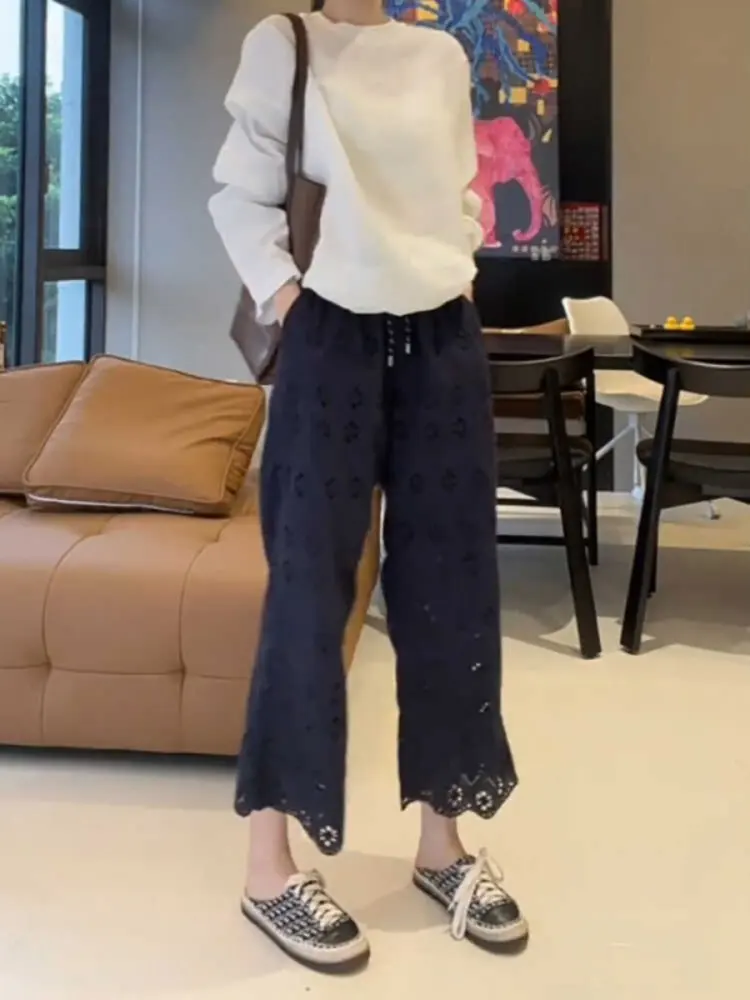 

Korean Sle Hollow Design Casual Pants Women's Spring 2026 Faion Item New Long Pants Unique Super Beautiful Pants