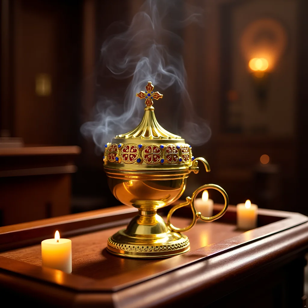 

HTISOK Orthodox Church Censer Handcrafted Ornate Cross Design with 4.92in Height for Church Rituals Orthodox Church Censer